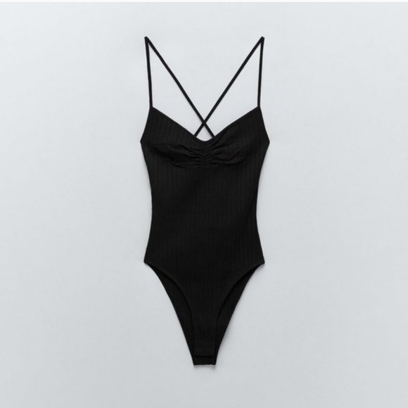Zara Tops Zara Ruched Ribbed Bodysuit Poshmark